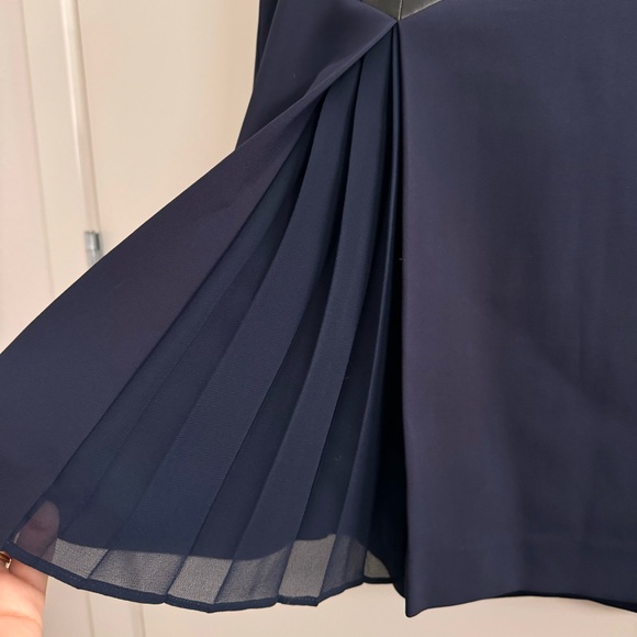 Rebecca Taylor Navy Pleated Skirt Leather Trim - Picture 4 of 7